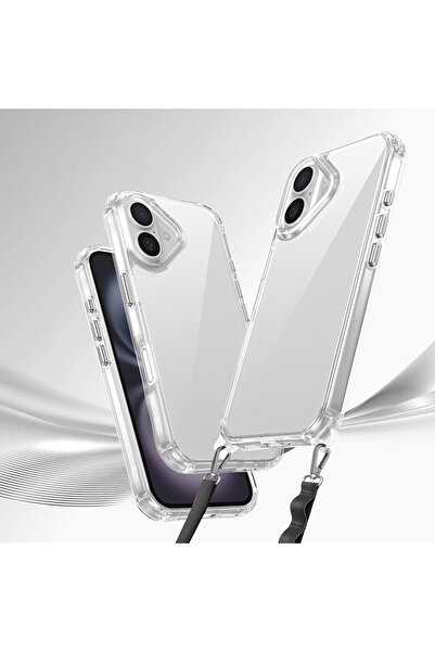 zore iPhone 16 Plus Case Aihttgli with Attachable Strap Senk Snap Silicone Cover-Transparent