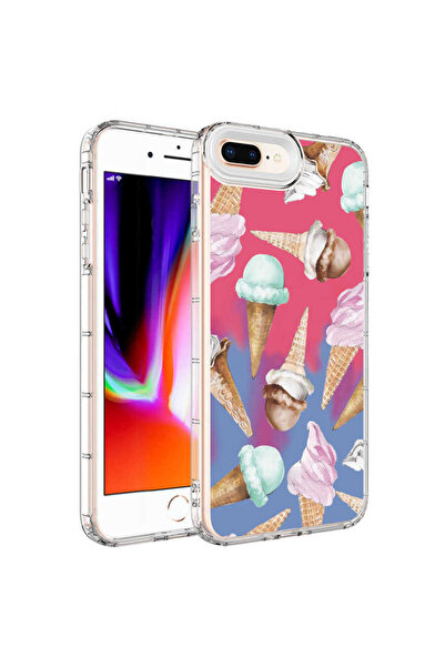zore iPhone 7 Plus Case Camera Protected Colorful Patterned Hard Silicone Senk Horn Cover - No9