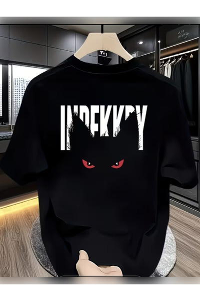 TİMİSİVA Унисекс овърсайз KEDİ10 печатна велосипедна блуза с къс ръкав ЧЕРЕН