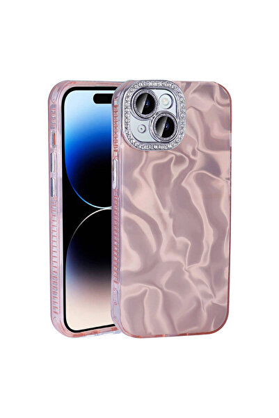 zore iPhone 15 Plus Case Senk Esila Cover with Airbag and Shiny Stone Detail Design - Pink
