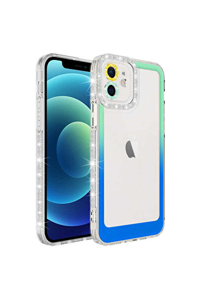 zore iPhone 11 Compatible Lsenk Protected Senk Park Case with Glitter and Color Transition Design-Green-Blue