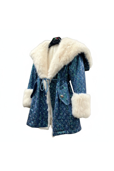 MADE İN ITALY Mavi pul detaylı kürk