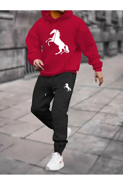 Soothing Space طقم بدلة رياضية للجنسين مبطن بالصوف على شكل حصان مطبوع