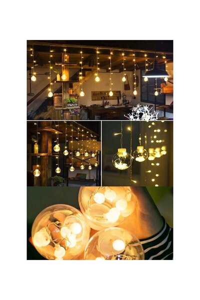 Tawitech Illuminated Christmas Ball Curtain Led 3m 120 Led 8 Function Decorative Eaves Light with Plug