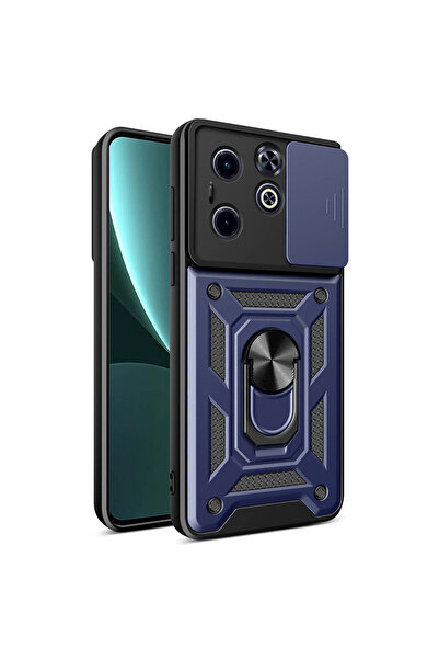zore Infinix Hot 40I Case Magnetic Stand Camera Protection Senk Sliding Vega Cover - Blue