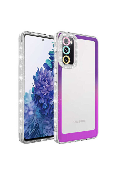 zore Galaxy S20 Fe Compatible Lsenk Protected Senk Parking Case with Glitter and Color Transition Design-Purple-Pink