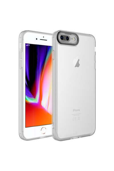 zore iPhone 8 Plus Case Camera Protected Transparent Senk Post Cover - Red