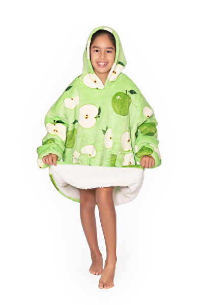 TillyBilly Patura hanorac Junior cu maneci, gluga si buzunare, masura unica, model GREEN APPLE