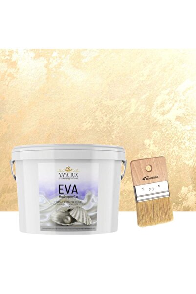 YaYa Color Luxury Decorative Paint Set, Eva Madreperla, Champagne Beige, 2 Liters and 70 mm Brush