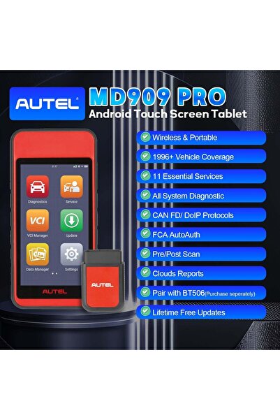 Autel MaxiDiag MD909 PRO All-Systems Diagnostic Tool, 11 Services, CAN FD/DoIP, 1996+ Vehicles