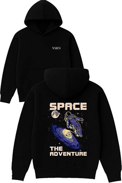 VSRN Φούτερ με κουκούλα Space the Adventure, Υπερμεγέθες, Μαύρο, με Τυπωμένο ...