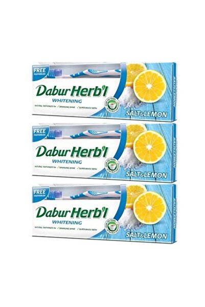 Dabur معجون أسنان عشبي لتبييض الأسنان (150 جم + فرشاة أسنان) - ملح وليمون، عبوة من 3 قطع