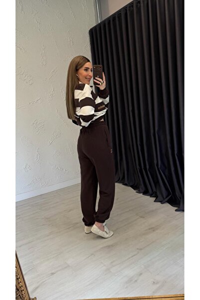 elif teke Jogger Cut Striped Tracksuit Set Brown