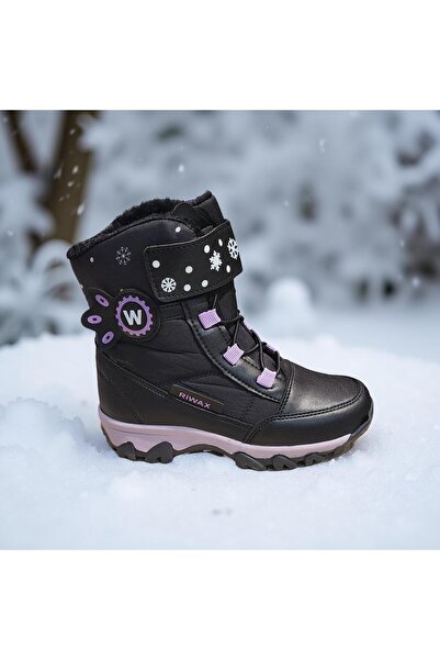Asyagiyimavm Kız Çocuk Siyah-Lila Su Geçirmez Kar Botu | Termal İçlikli Kayma...