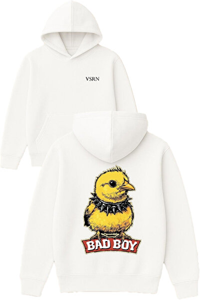 VSRN Hanorac alb supradimensionat cu glugă, cu imprimeu Bad Chick Design