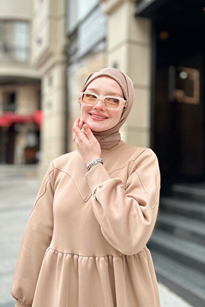 Kombinazon Ranas Beige Scuba Dress