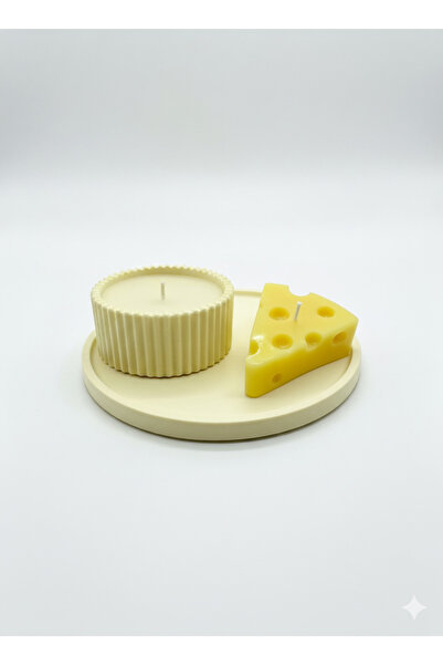 Ormira Konsept Yellow Round Candle Stone Plate Set and Cheese Shaped Candle