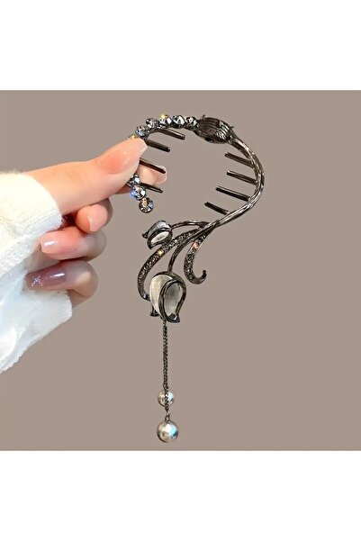 Shehlaa Ancient Style Stone Pearl Tulip Tassel Hairpin, Ponytail Clip, Stylish, Gift