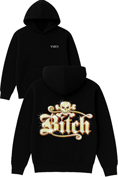 VSRN Φούτερ με στάμπα Btch Design σε μεγάλο μέγεθος, μαύρο, με κουκούλα