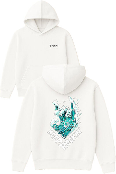 VSRN Φούτερ με κουκούλα Keep Rockin Design με στάμπα, υπερμεγέθη, λευκό