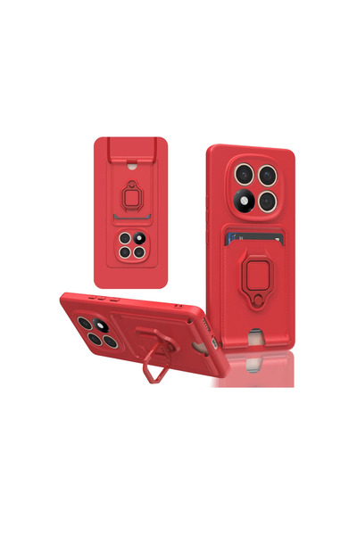 Marsilyan حافظة ريدمي نوت 14 برو بلس من السيليكون مع حامل لبطاقة الزوما - أحمر