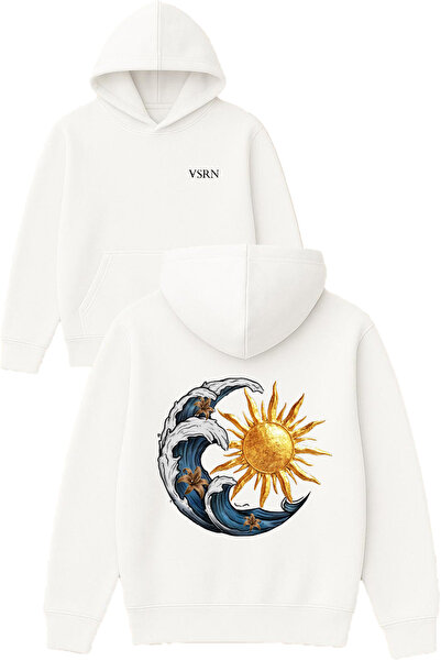 VSRN تصميم دالجا ستار مطبوع قصة فضفاضة سويت شيرت أبيض بغطاء رأس