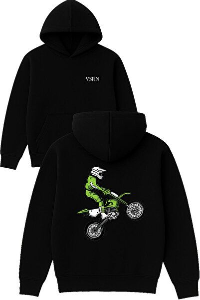 VSRN Hanorac negru supradimensionat cu glugă, cu imprimeu Tek teker cross Design