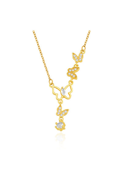 Cosmia Shine Stainless Steel Zircon Necklace with Four Butterfly Figures