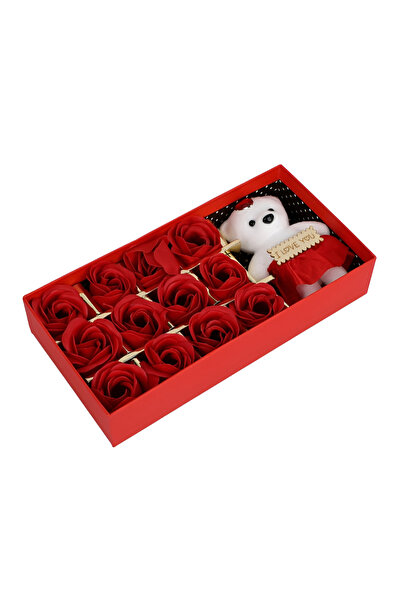 Tim Elegant Gift Box with 12 Soap Roses & Teddy Bear – Romantic Gift