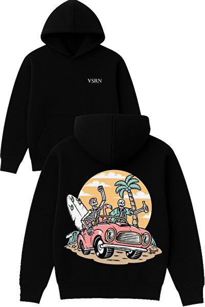 VSRN Δύο φίλοι απόλαυσαν το Design Printed Oversize Black Hooded Sweatshirt