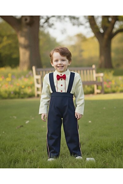 Heymino Blend Şık Papyonlu ve Askılı Salopet Takımı - Kırmızı Yılbaşı Şapkalı...