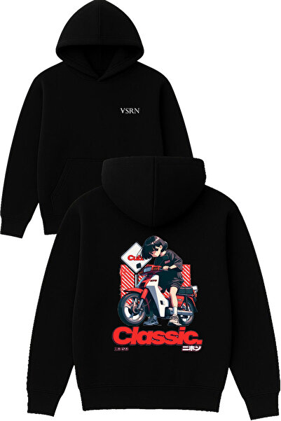 VSRN Φούτερ με μαύρη κουκούλα με στάμπα Motorized Girl Design