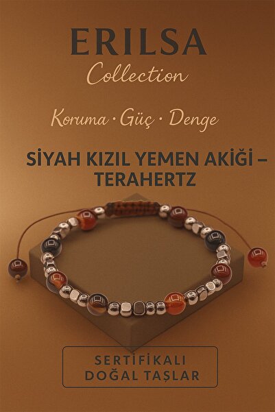 Erilsa سوار من حجر التيراهيرتز الأسود الطبيعي المعتمد لحماية وتوازن الطاقة