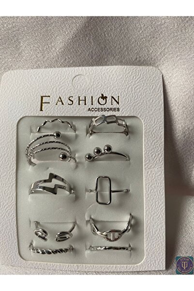 uyguntakıaksesuar مجموعة من 10 خواتم فضية اللون من الفولاذ - تصميم عصري وأنيق