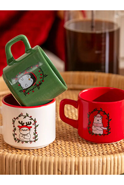 LC Waikiki Home New Year Themed We Bare Bears Printed Set of 3 Porcelain Mugs 184 ml