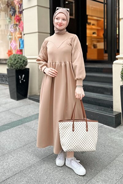 Kombinazon Ranas Beige Scuba Dress