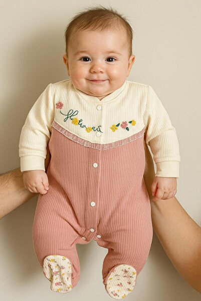 Gaye Çiçekli Pembe Yenidoğan Patikli Tulum