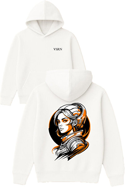 VSRN Γυναικείο φούτερ με στάμπα Alien Design, μεγάλου μεγέθους, λευκό με κουκ...