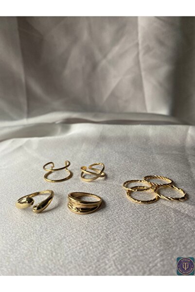 uyguntakıaksesuar Altın Renk 8’li Çelik Yüzük Seti – Modern Minimal Tasarımla...