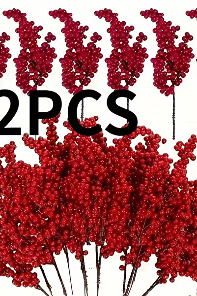 Trade Bazaar 2 Adet Şık Kırmızı Yapay Meyve Dalları – 22 cm (8.66”) | Noel Ağ...