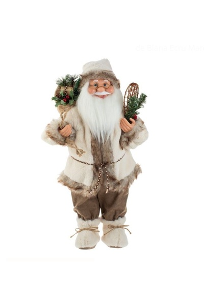 Lunix Decorative Figurine Santa Claus with Faux Fur Ecru Brown & Skis 63cm