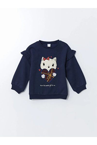 LC Waikiki Lcw Kids Navy Blue Embroidered Girls' Sweatshirt and Leggings 2-Piece Set