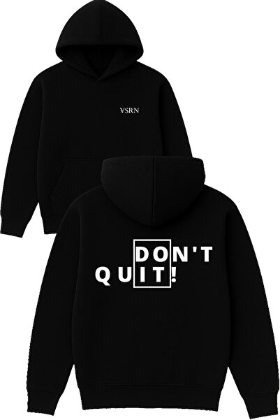 VSRN Do it quit Hanorac negru supradimensionat cu glugă și imprimeu designat