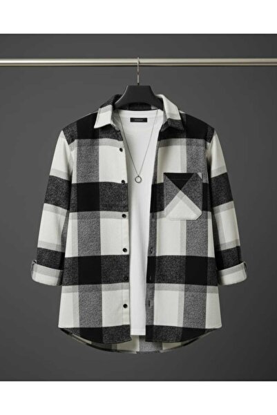 YNGMENCLASS Single Pocket Detail Carded Textured Cashmere Cotton Collar Buttoned Winter Woodcutter Shirt