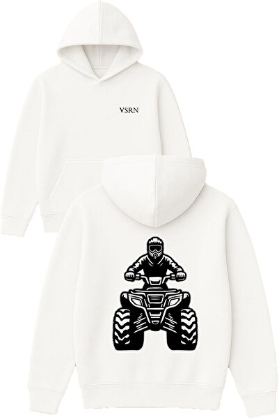 VSRN Hanorac cu glugă alb supradimensionat cu imprimeu Design  "Atv driver "