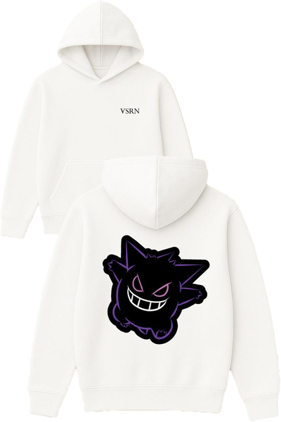 VSRN تصميم الوحش الأرجواني مطبوع قصة فضفاضة سويت شيرت أبيض بغطاء رأس