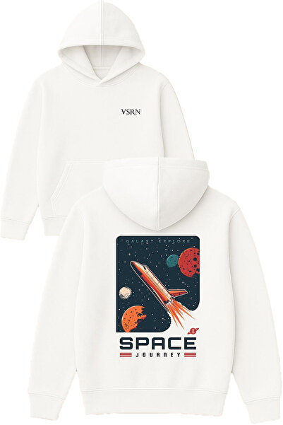 VSRN تصميم رحلة الفضاء مطبوع قصة فضفاضة سويت شيرت أبيض بغطاء رأس
