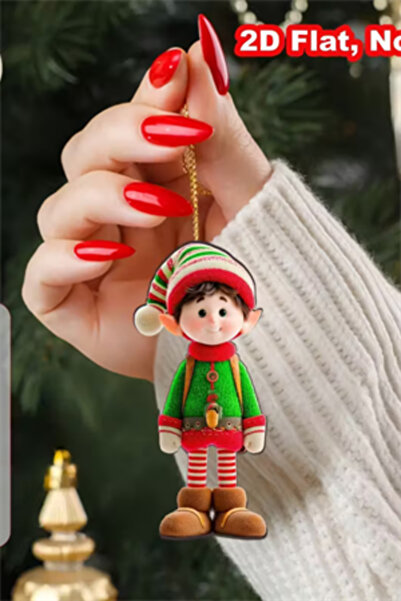 Trade Bazaar Set of 12 Wooden Elf Christmas Tree Ornaments | 2D Flat Printing Colorful Hanging Decorations / Home & Party Decor