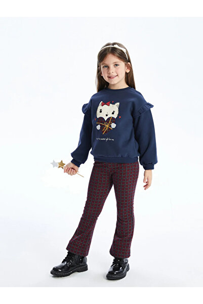 LC Waikiki Lcw Kids Navy Blue Embroidered Girls' Sweatshirt and Leggings 2-Piece Set