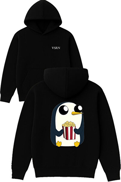 VSRN Pinguinul iubitor de porumb Design imprimat pe hanorac negru supradimens...